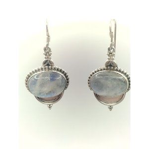 Sterling Silver 925 Stamped Vintage Moonstone Dangle Earrings